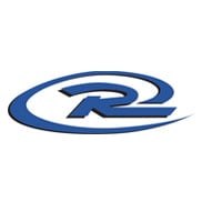 A logo of a blue R with a circle swirl around it.