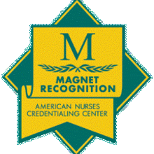 Logo used to indicate that Children's Hospital Colorado has received Magnet Recognition from the American Nurses Credentialing Center.