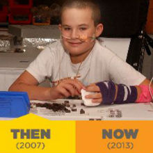 Pictures of a Children's Hospital Colorado patient playing with Legos in 2007 and 2013.