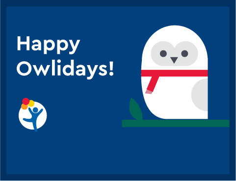 An owl says "Happy Owlidays!"